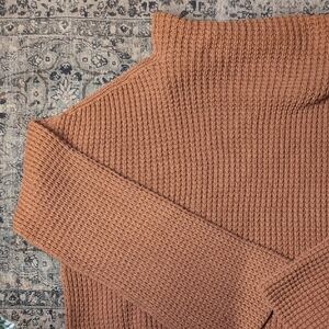 Free People Long Bell Sleeve Chunky Knit Funnel Neck Turtle Sweater in Rust